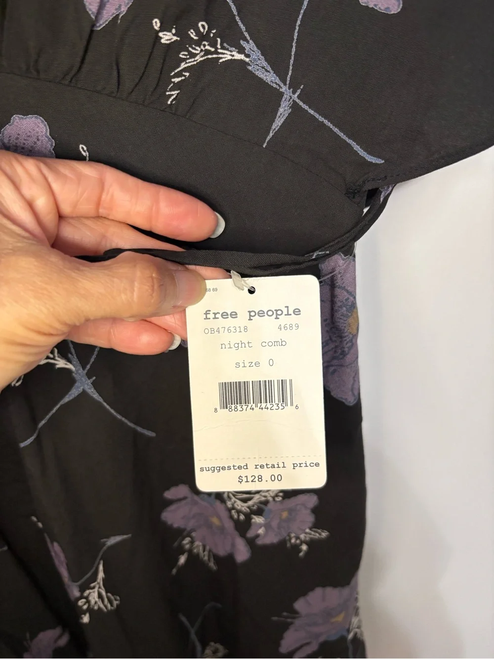 Free People Melanie Night Combo Black Purple Floral V-Neck Mini Dress